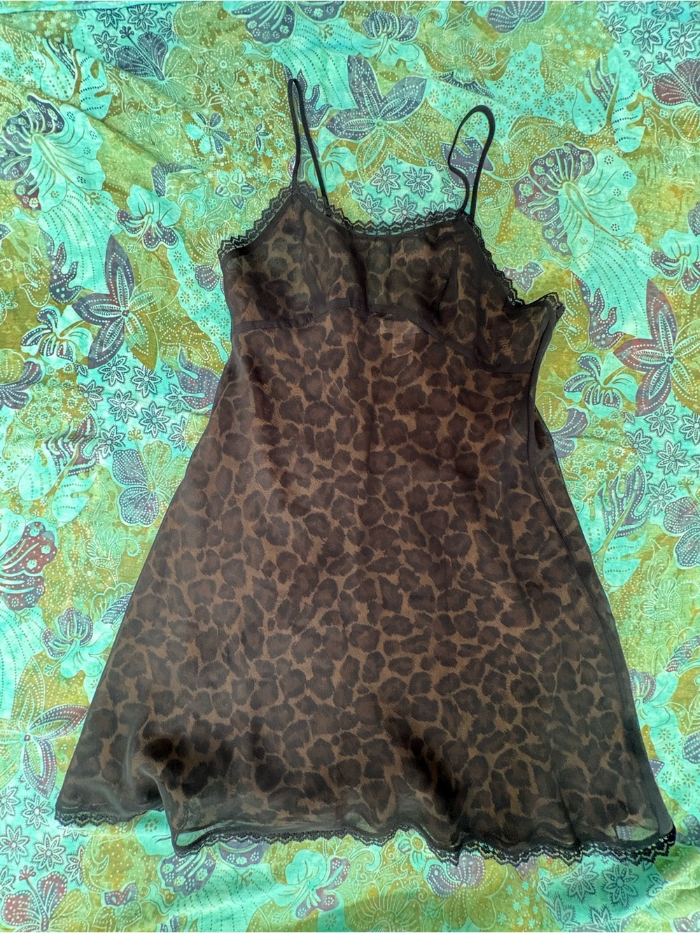 Black and Leopard Print Chemise Nightie Nightgown